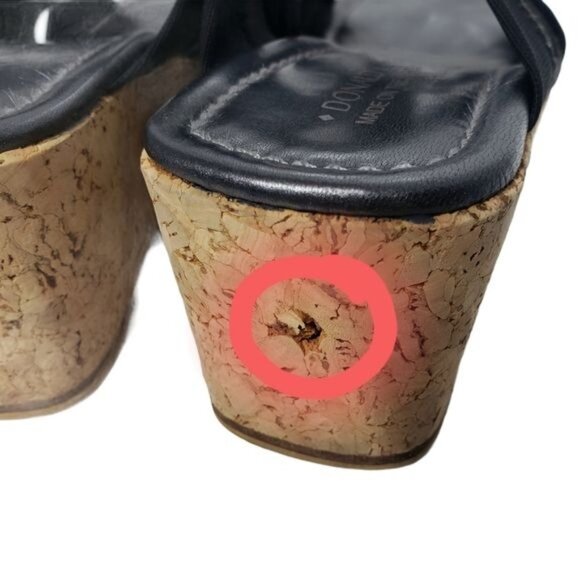 Donald J. Pliner Black Elastic Cork Wedge Sandals Size 10 Womens Platform Slides - Picture 3 of 9